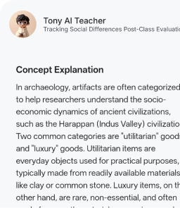 Tony AI Teacher explaining a concept in a chat panel