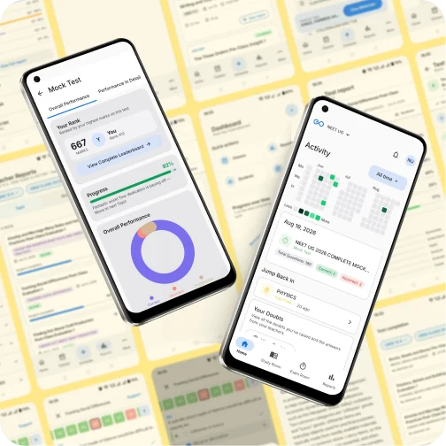 The ETL Student App on two phones, showing a mock test rank and performance summary, and a daily activity tracker